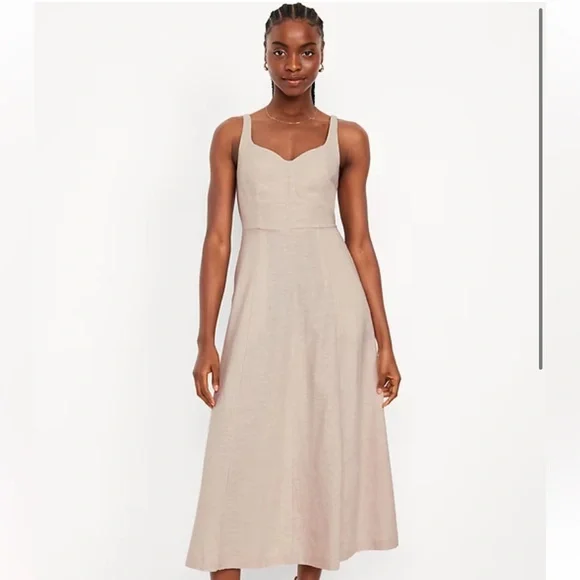 Old Navy | Dresses | Old Navy Fit And Flare Linen Blend Midi Dress |  Poshmark
